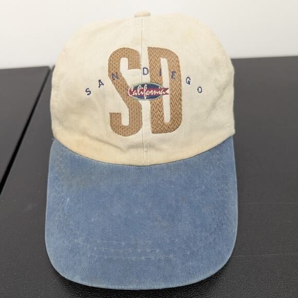 Vintage San Diego SD Dad Hat 100% Cotton Blue Brim Adjustable Leather Strap - Picture 1 of 8